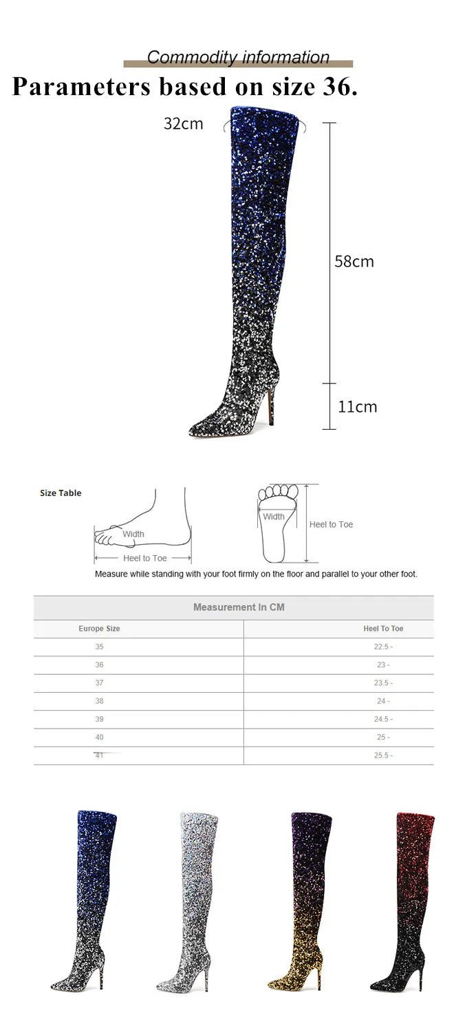 Luxury Gradient Sequin Thigh - High BootsAzizaK