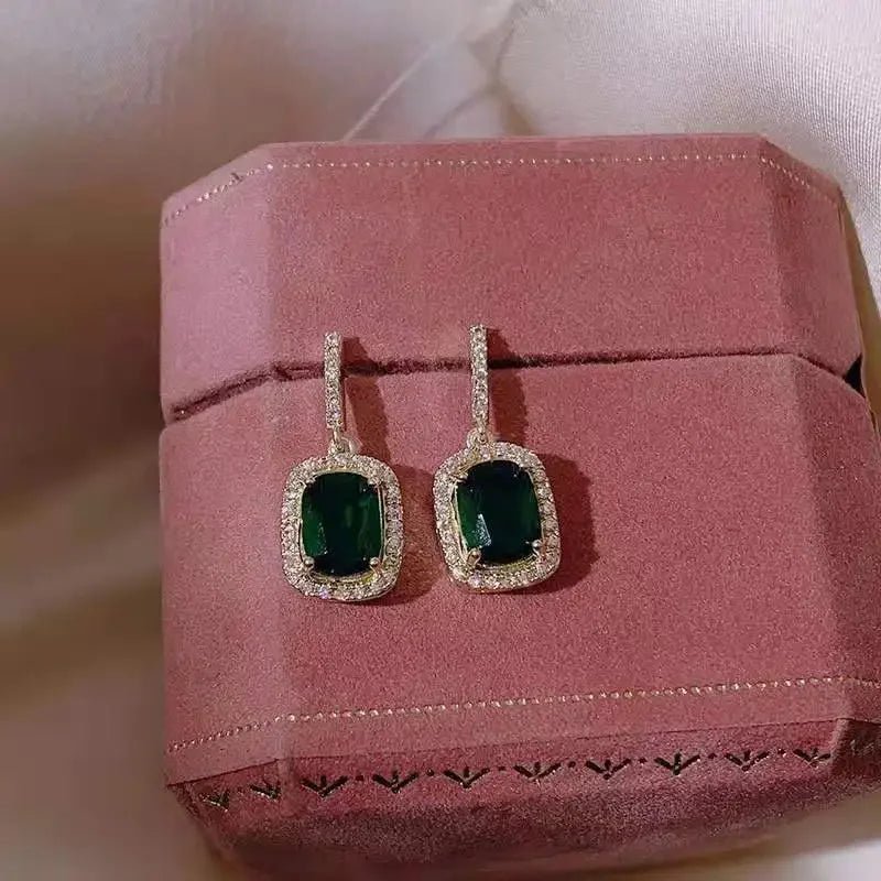 Luxury Green Emerald Square Stud EarringsAzizaK