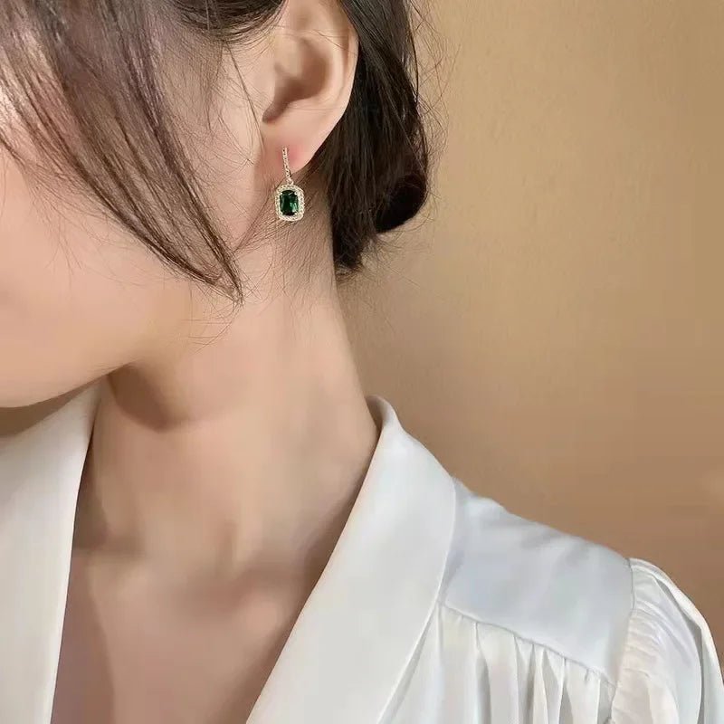 Luxury Green Emerald Square Stud EarringsAzizaK