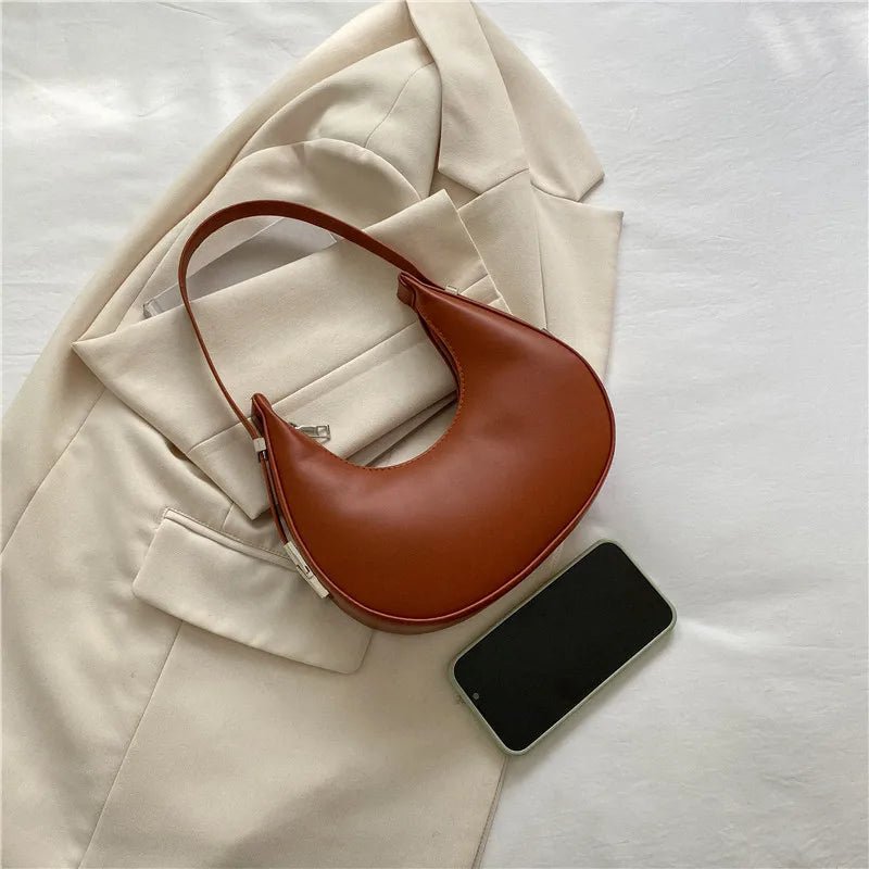 Luxury PU Leather Underarm Tote Bag for Women Hobo Style Shoulder Clutch Handbag Purse with Eye - Catching Half Moon ShapeAzizaK