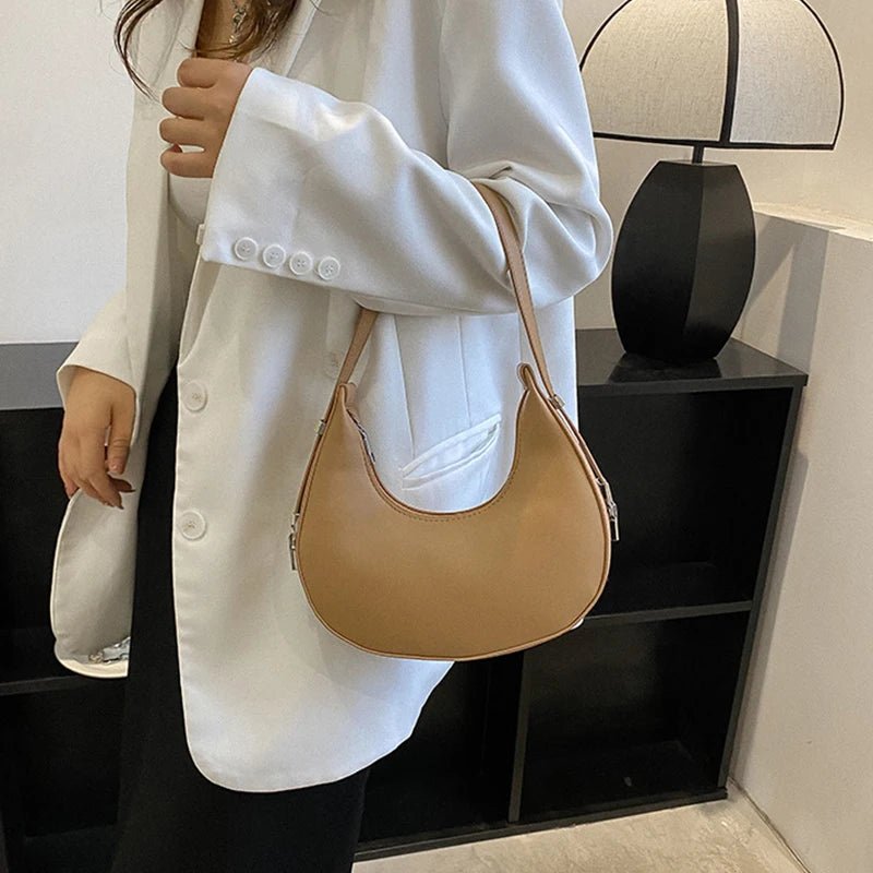 Luxury PU Leather Underarm Tote Bag for Women Hobo Style Shoulder Clutch Handbag Purse with Eye - Catching Half Moon ShapeAzizaK