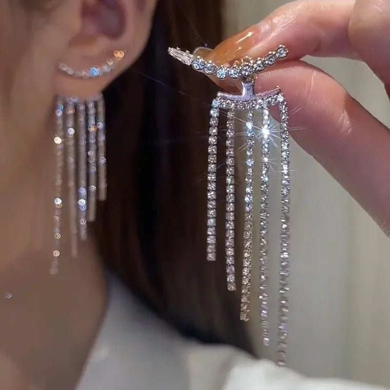 Luxury Sparkling Long Tassel Dangle EarringsAzizaK