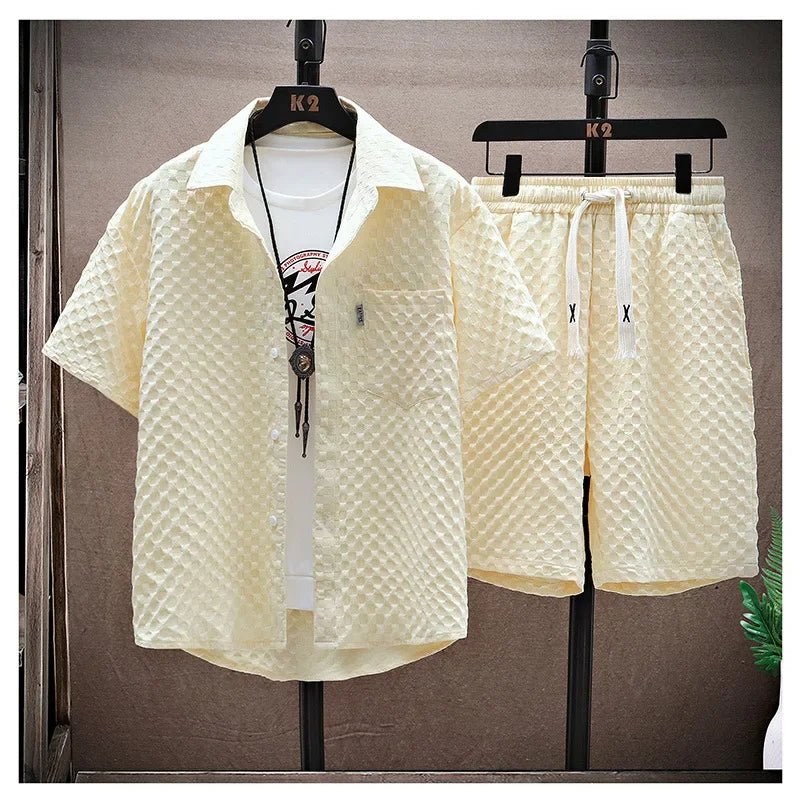Men’s Vintage Summer Set – Short Sleeve Shirt & ShortsAzizaK