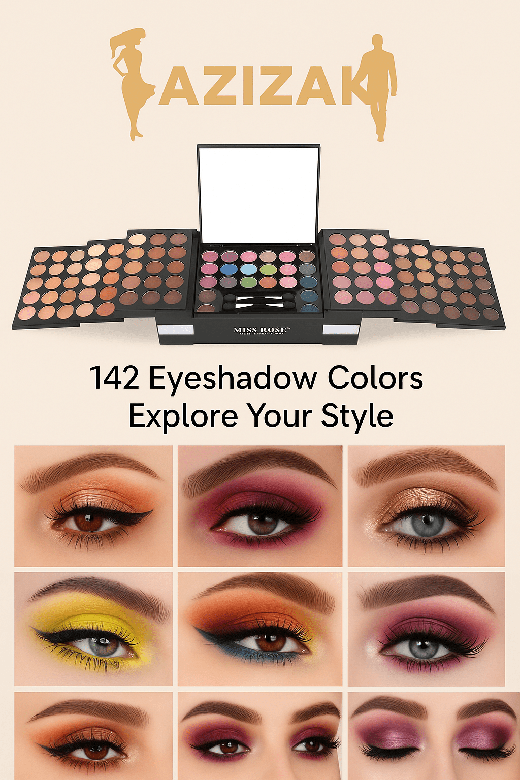 MISS RÔSE 142 - Color Eyeshadow Palette – Full Makeup Box with Mirror & ApplicatorsAzizaK