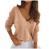 Mocha Solid Color Cutout Casual Knit SweaterAzizaK