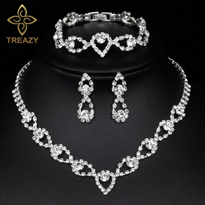 Necklace Earrings Bracelet Silver ColorAzizaK
