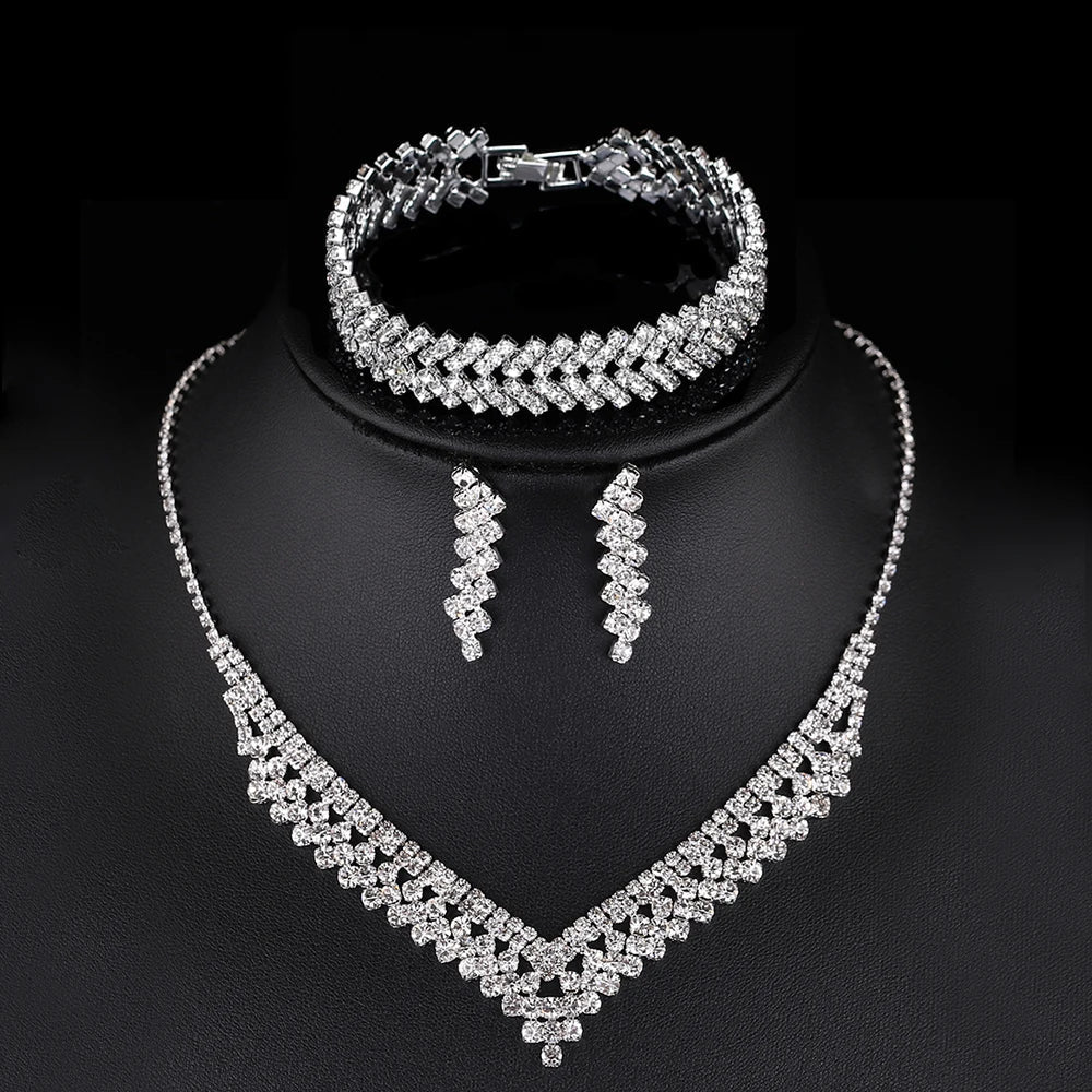 Necklace Earrings Bracelet Silver ColorAzizaK