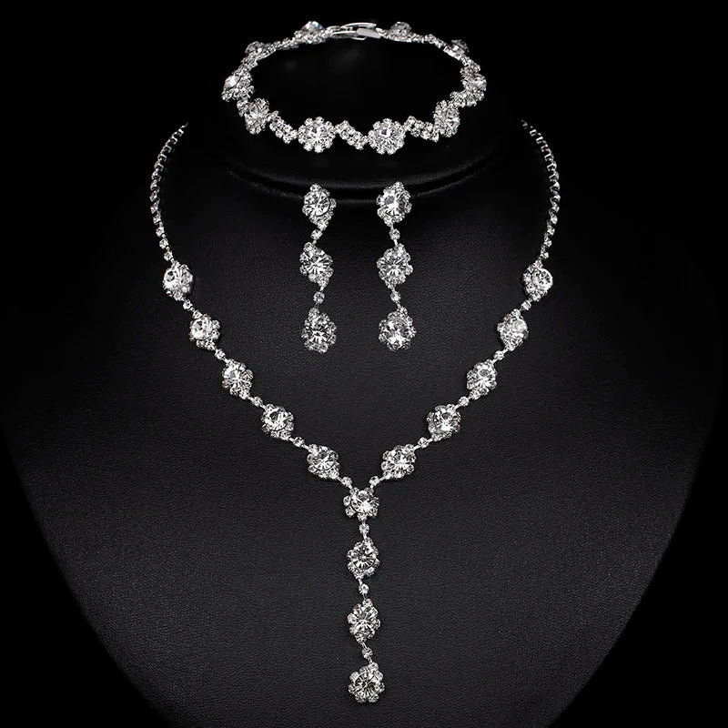 Necklace Earrings Bracelet Silver ColorAzizaK