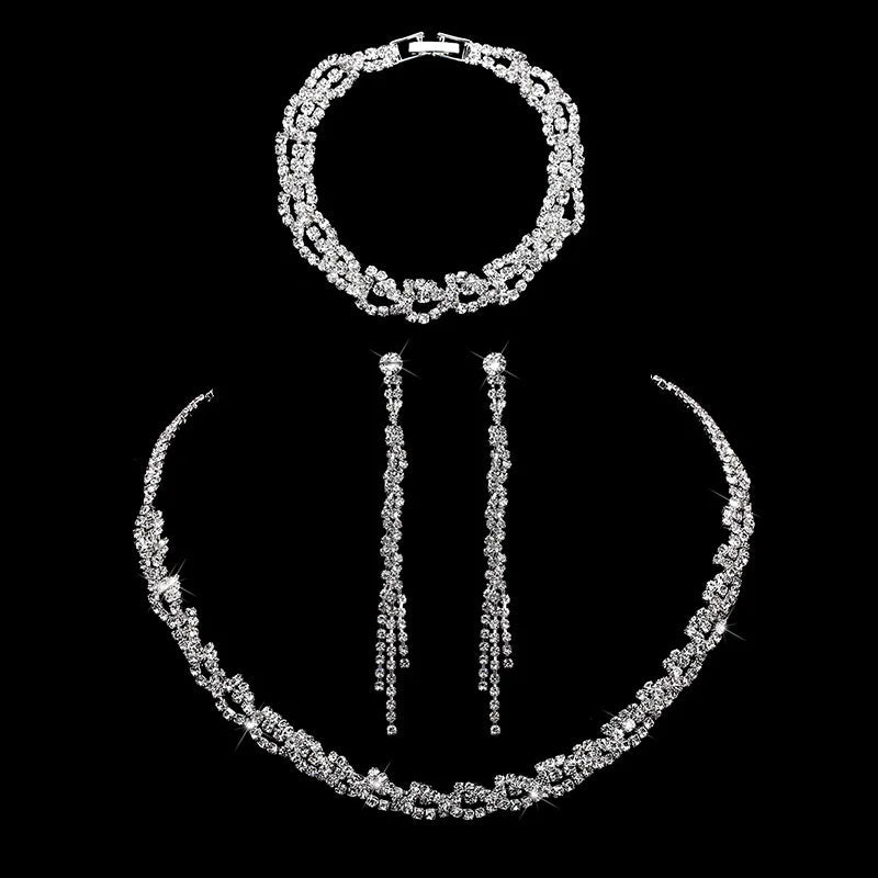 Necklace Earrings Bracelet Silver ColorAzizaK