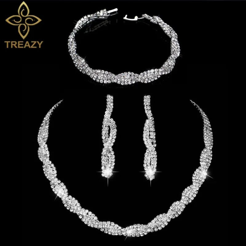 Necklace Earrings Bracelet Silver ColorAzizaK