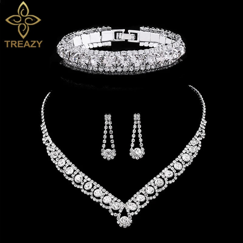Necklace Earrings Bracelet Silver ColorAzizaK