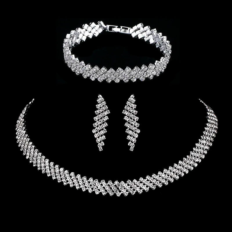 Necklace Earrings Bracelet Silver ColorAzizaK