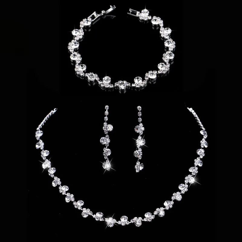 Necklace Earrings Bracelet Silver ColorAzizaK