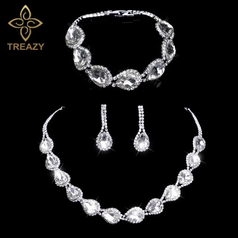 Necklace Earrings Bracelet Silver ColorAzizaK