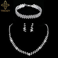 Necklace Earrings Bracelet Silver ColorAzizaK