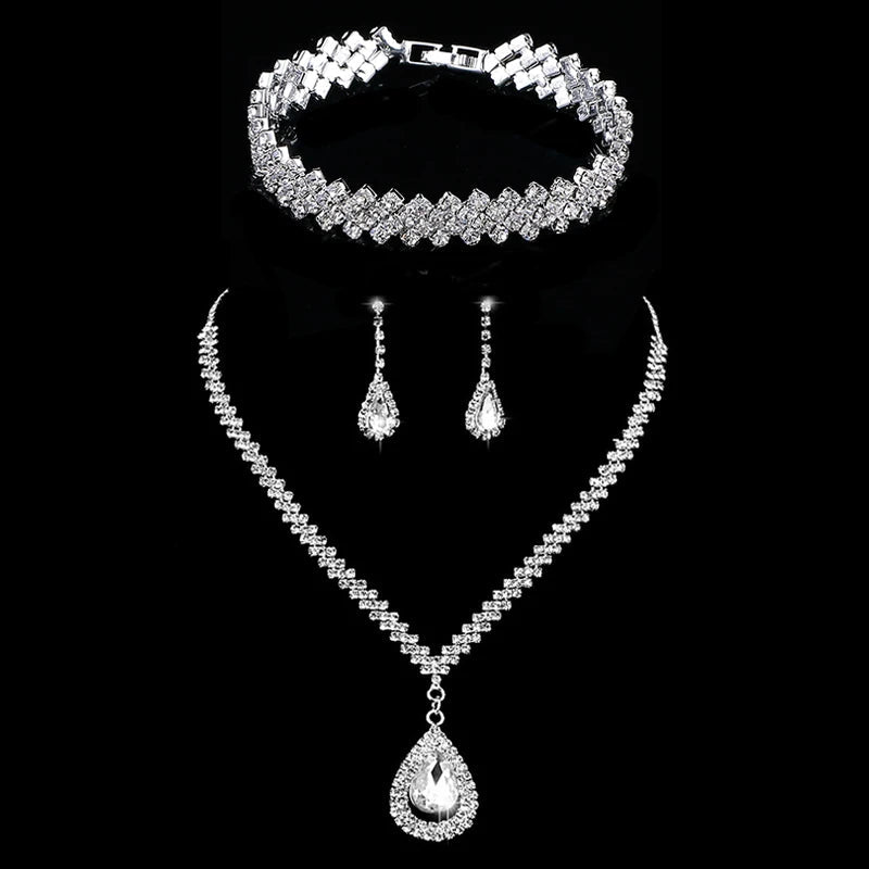 Necklace Earrings Bracelet Silver ColorAzizaK