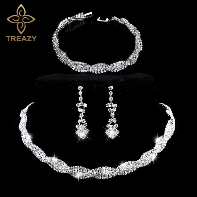 Necklace Earrings Bracelet Silver ColorAzizaK