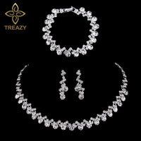 Necklace Earrings Bracelet Silver ColorAzizaK