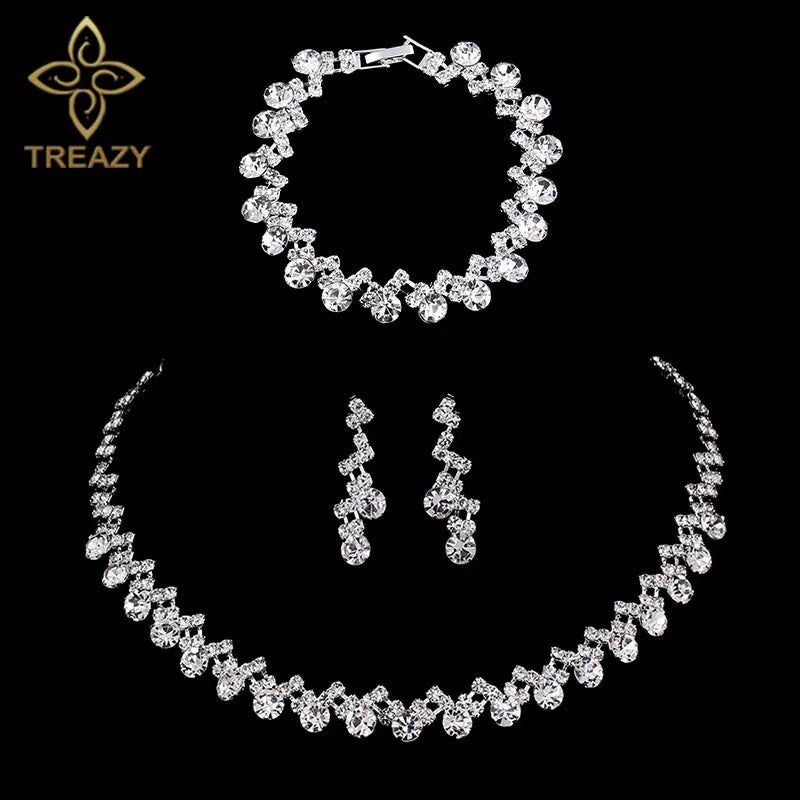 Necklace Earrings Bracelet Silver ColorAzizaK