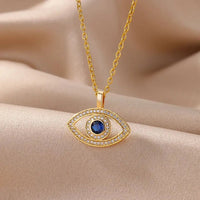 Necklace with Turkish eye pendant in stainless steel gold colorAzizaK