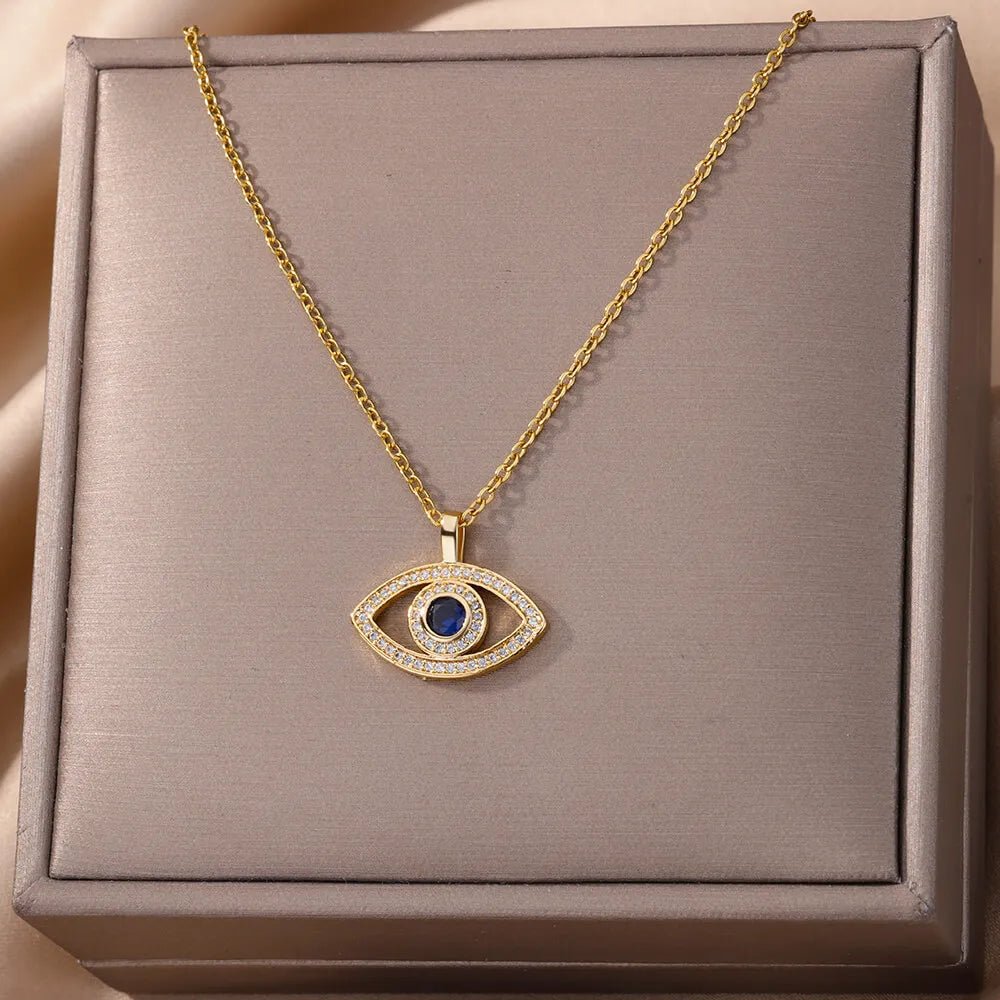 Necklace with Turkish eye pendant in stainless steel gold colorAzizaK