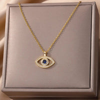 Necklace with Turkish eye pendant in stainless steel gold colorAzizaK