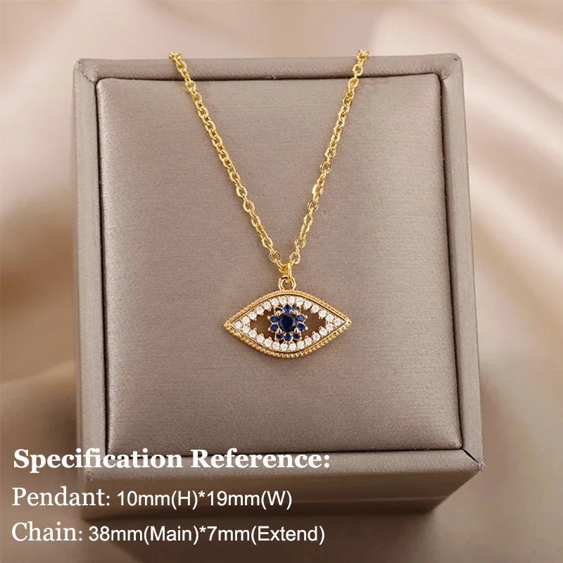 Necklace with Turkish eye pendant in stainless steel gold colorAzizaK