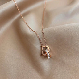 New Classic Zircon D Letter Pendant Titanium Steel Short NecklaceAzizaK