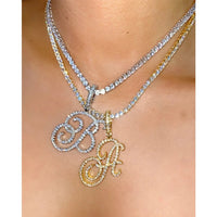 New Cursive Letters Cubic Zirconia Chain Intial Name Necklace Hip Hop Jewelry Gold Silver Color CZ 26 Alphabet Pendant NecklacesAzizaK