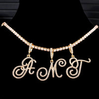New Cursive Letters Cubic Zirconia Chain Intial Name Necklace Hip Hop Jewelry Gold Silver Color CZ 26 Alphabet Pendant NecklacesAzizaK