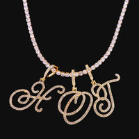 New Cursive Letters Cubic Zirconia Chain Intial Name Necklace Hip Hop Jewelry Gold Silver Color CZ 26 Alphabet Pendant NecklacesAzizaK