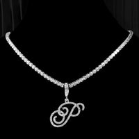 New Cursive Letters Cubic Zirconia Chain Intial Name Necklace Hip Hop Jewelry Gold Silver Color CZ 26 Alphabet Pendant NecklacesAzizaK