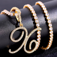 New Cursive Letters Cubic Zirconia Chain Intial Name Necklace Hip Hop Jewelry Gold Silver Color CZ 26 Alphabet Pendant NecklacesAzizaK