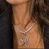 New Cursive Letters Cubic Zirconia Chain Intial Name Necklace Hip Hop Jewelry Gold Silver Color CZ 26 Alphabet Pendant NecklacesAzizaK