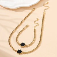 New Hot Selling Multicolour Lucky Five Leaf Flower Pendant Necklace Bracelet Set for Women Gift Trendy Jewelry Paty Jewelry SetsAzizaK
