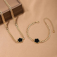 New Hot Selling Multicolour Lucky Five Leaf Flower Pendant Necklace Bracelet Set for Women Gift Trendy Jewelry Paty Jewelry SetsAzizaK