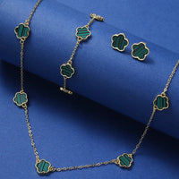 New Hot Selling Multicolour Lucky Five Leaf Flower Pendant Necklace Bracelet Set for Women Gift Trendy Jewelry Paty Jewelry SetsAzizaK