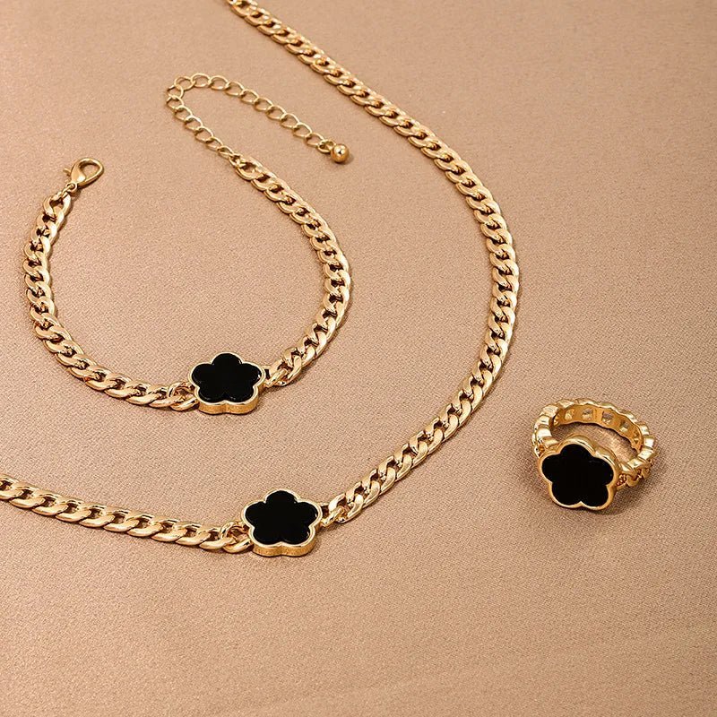 New Hot Selling Multicolour Lucky Five Leaf Flower Pendant Necklace Bracelet Set for Women Gift Trendy Jewelry Paty Jewelry SetsAzizaK