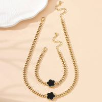 New Hot Selling Multicolour Lucky Five Leaf Flower Pendant Necklace Bracelet Set for Women Gift Trendy Jewelry Paty Jewelry SetsAzizaK