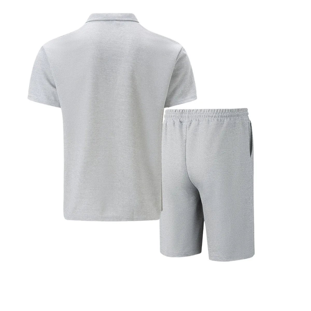 🌞 New Summer Waffle Set – Solid Color Zip - Up Lapel Top & Shorts (2 - Piece)AzizaK