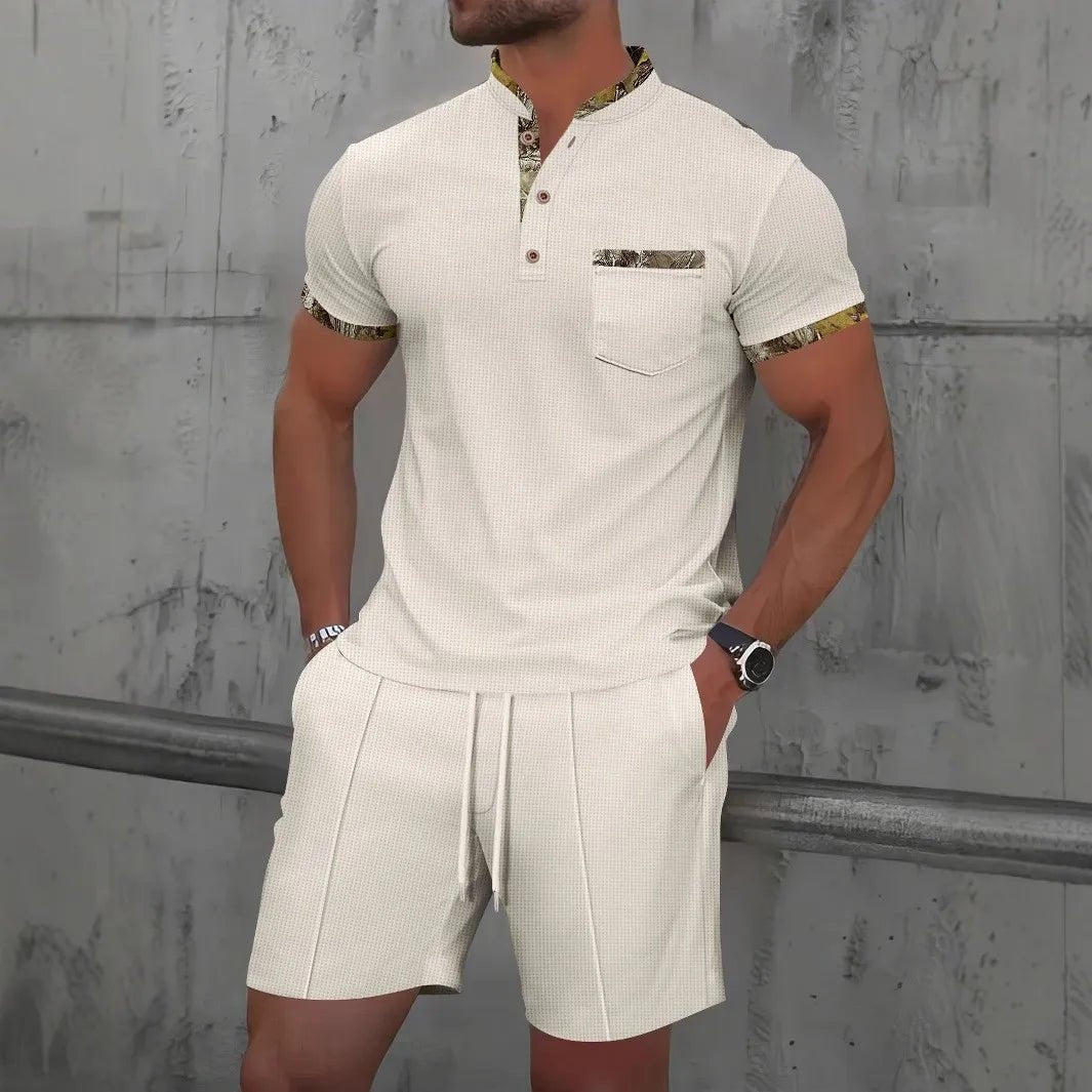 🌞 New Summer Waffle Set – Solid Color Zip - Up Lapel Top & Shorts (2 - Piece)AzizaK