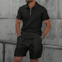 🌞 New Summer Waffle Set – Solid Color Zip - Up Lapel Top & Shorts (2 - Piece)AzizaK
