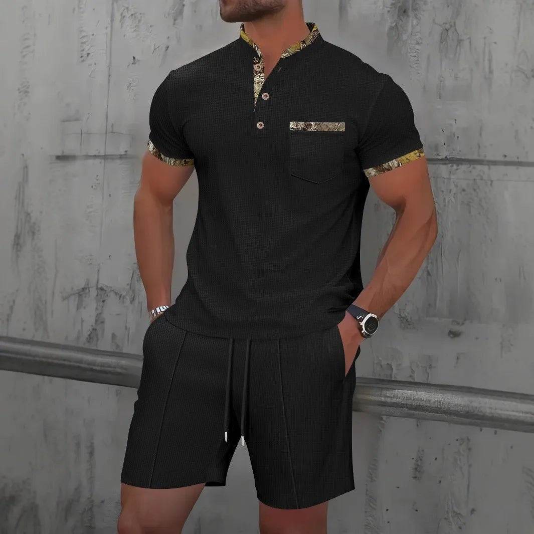 🌞 New Summer Waffle Set – Solid Color Zip - Up Lapel Top & Shorts (2 - Piece)AzizaK