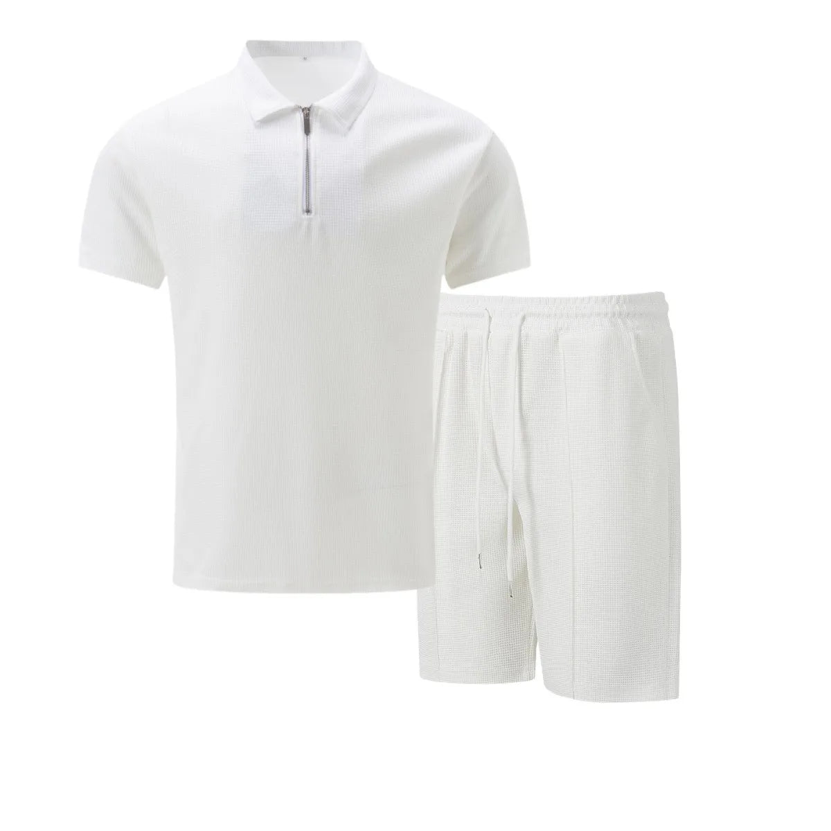 🌞 New Summer Waffle Set – Solid Color Zip - Up Lapel Top & Shorts (2 - Piece)AzizaK