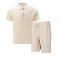🌞 New Summer Waffle Set – Solid Color Zip - Up Lapel Top & Shorts (2 - Piece)AzizaK