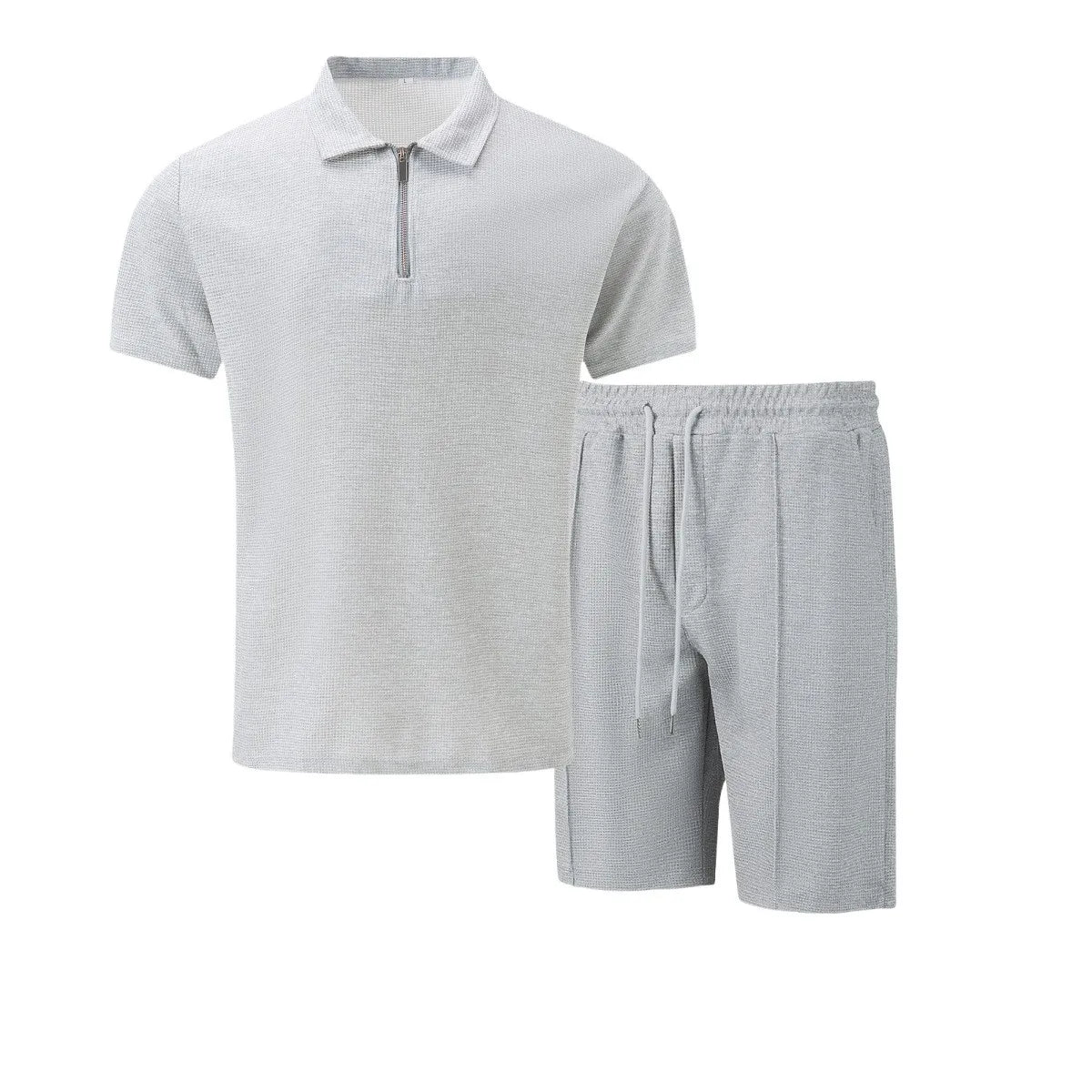 🌞 New Summer Waffle Set – Solid Color Zip - Up Lapel Top & Shorts (2 - Piece)AzizaK