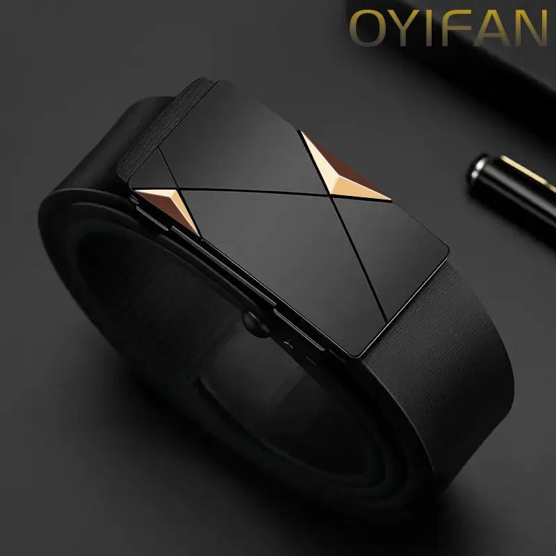 OYIFAN Luxury Automatic Buckle Belt – Geometric Black DesignAzizaK