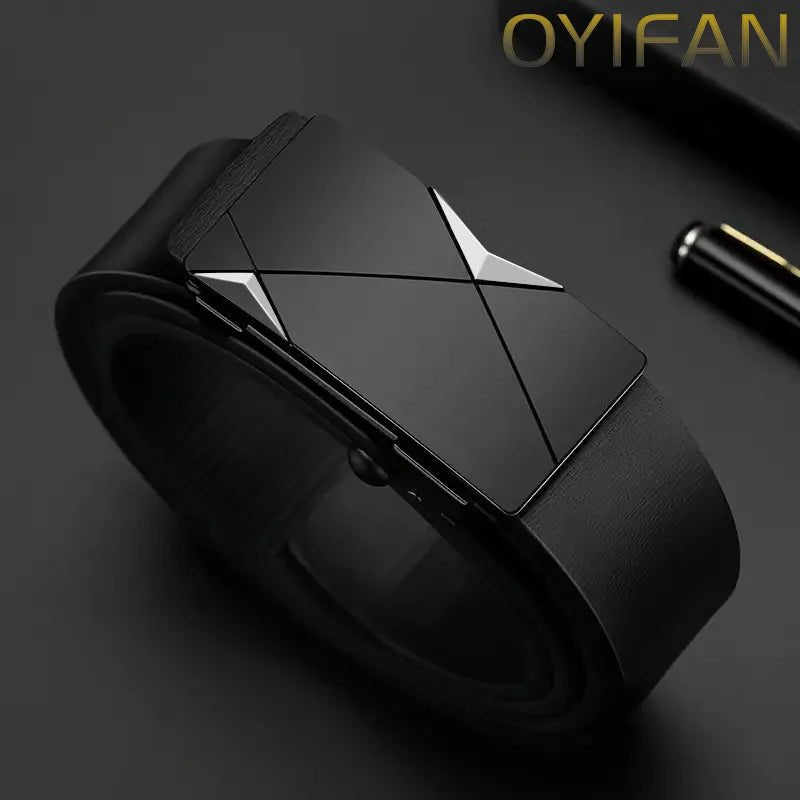OYIFAN Luxury Automatic Buckle Belt – Geometric Black DesignAzizaK