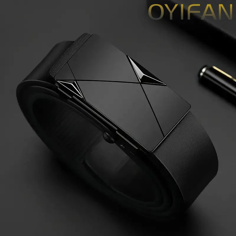 OYIFAN Luxury Automatic Buckle Belt – Geometric Black DesignAzizaK