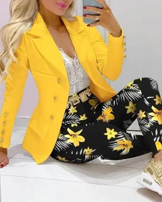 Plaid Print Lapel Collar Blazer and Pants SetAzizaK